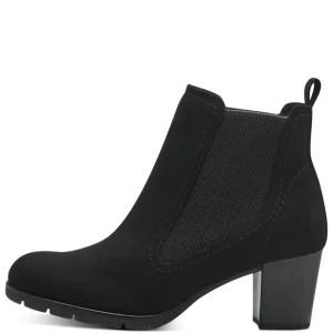 Marco Tozzi Ladies Black Faux Suede Pull-On Heeled Ankle Boot 25355-41-001