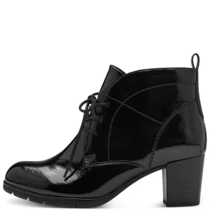 Marco Tozzi Ladies Black Patent Laced Heeled Ankle Boot 25109-41-018