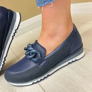 Marco Tozzi Navy Combination Chain Loafer Shoe 24720-44 890