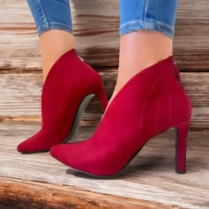 Marco Tozzi Red Faux Suede V-Cut Zipped Heel Shoe Boot 25019-29 500