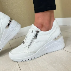 Marco Tozzi White Combination Laced/Zip Wedge Trainer 23743-42 100
