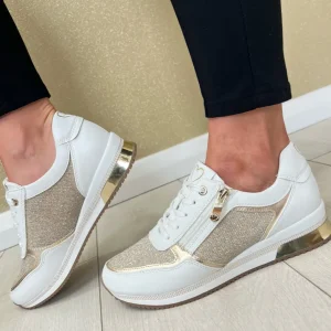 Marco Tozzi White/Gold Laced/Zip Trainer 23713-41 137