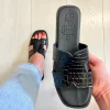 Oh My Sandals Ladies Black Croc Soft Leather Mule Sandal 5580
