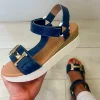 Oh My Sandals Ladies Navy Soft Leather Velcro Platform Sandal 5671