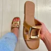 Oh My Sandals Ladies Tan Soft Leather Gold Buckle Mule Sandal 5565