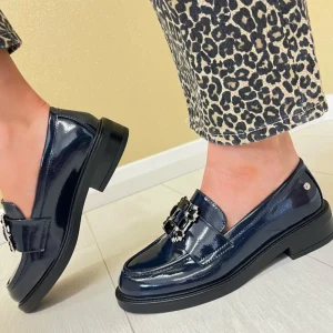 Patrizio Como Navy Patent Buckle Loafer Shoe POTENZA