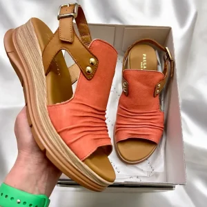 Paula Urban Coral/Camel Soft Leather Platform Sandal 24-17