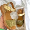 Paula Urban Khaki/Gold Soft Leather Platform Sandal 24-736