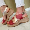 Paula Urban Papaya/Gold Metallic Crossover Strap Platform Wedge Sandal 27-671