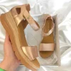 Paula Urban Rose Metallic Soft Leather Velcro Strap Platform Sandal 24-775