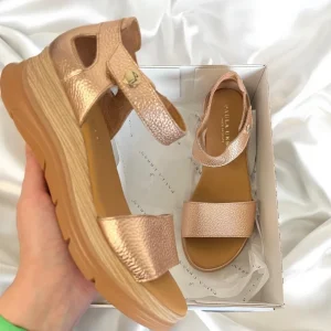 Paula Urban Rose Metallic Soft Leather Velcro Strap Platform Sandal 24-775