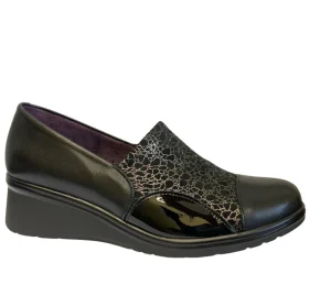 Pitillos Ladies Black Combination Wedge Slip-On Loafer Shoe 5322