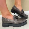 Pitillos Ladies Bronze Leather Chain Loafer Shoe 10094