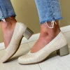 Pitillos Ladies Gold Leather Combination Dressy Heeled Shoe 5720