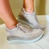 Pitillos Ladies Taupe Leather Combination Wedge Trainer 10210