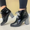Redz Ladies Black Patent Heeled Laced Ankle Boot KX18-W3