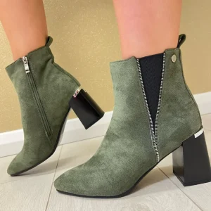 Redz Ladies Green Faux Suede Heeled Ankle Boot 85746