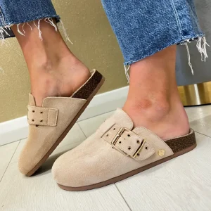 Refresh Ladies Beige Faux Suede Backless Slide 172538