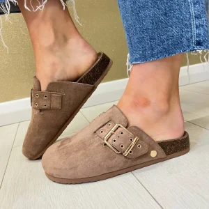 Refresh Ladies Taupe Faux Suede Backless Slide 172538