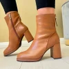 Regarde Le Ciel Tan Soft Leather Block Heel Ankle Boot ANALISA-02