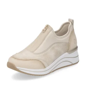 Remonte Ladies Beige Combination Zip-Front Wedge Trainer D0T08-61
