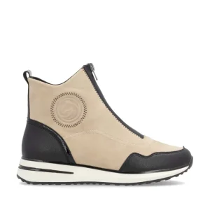 Remonte Ladies Beige/Black Combination Zip-Front Ankle Boot D1G70-60