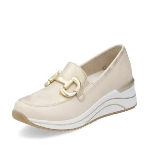 Remonte Ladies Beige/Metallic Wedge Gold Chain Loafer Shoe R0T12-60