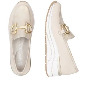 Remonte Ladies Beige/Metallic Wedge Gold Chain Loafer Shoe R0T12-60