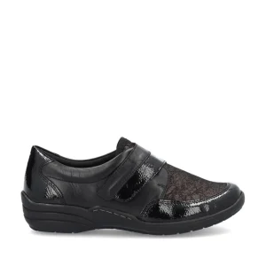 Remonte Ladies Black Patent/Leather Stretch-Fit Velcro Shoe R7600-03