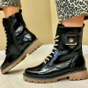 Remonte Ladies Black Patent Leather Laced/Zip Ankle Boot D8663-00