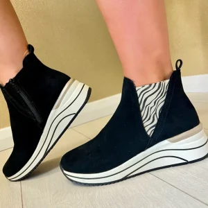 Remonte Ladies Black Suede Leather Low Wedge Ankle Boot D0T75-03
