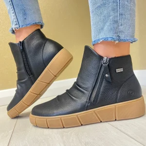Remonte Ladies Black Warm-Lined Double-Zip Ankle Boot D1T73-00