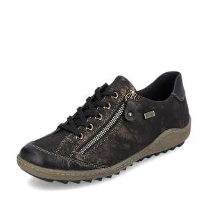 Remonte Ladies Black/Pewter Combination Laced/Zip Trainer R1402-07