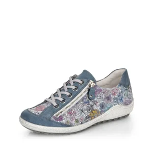 Remonte Ladies Blue/Silver Combination Leather Laced/Zip Trainer R1402-13