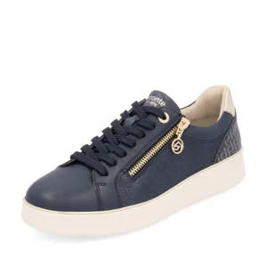 Remonte Ladies Navy Leather Combination Laced/Zip Trainer D2E00-14
