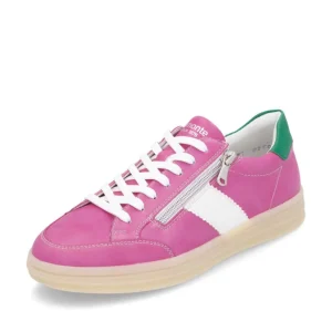 Remonte Ladies Pink Multi Leather Laced/Zip Trainer D2C02-31