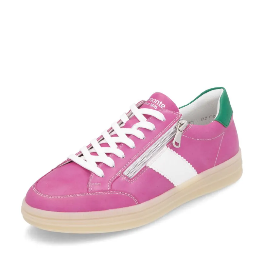 remonte_ladies_pink_multi_0.webp Remonte Ladies Pink Multi Leather Laced/Zip Trainer D2C02-31