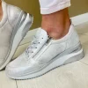 Remonte Ladies Silver/Ice/White Laced/Zip Wedge Trainer D2401-93