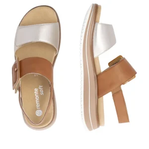 Remonte Ladies Tan/Light Gold Velcro Straps Comfort Sandal D1J53-22