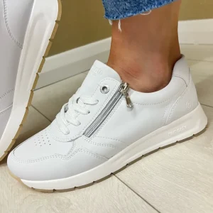 Remonte Ladies White Leather Laced/Zip Trainer D2G01-80