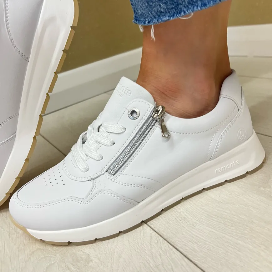 remonte_ladies_white_leat_2.webp Remonte Ladies White Leather Laced/Zip Trainer D2G01-80