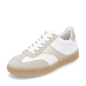 Remonte Ladies White/Gold Suede/Leather Laced Trainer D2C01-81