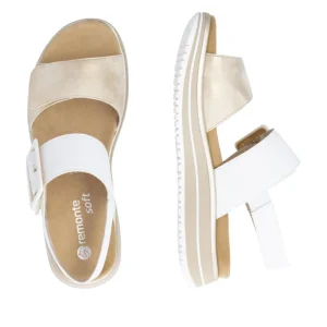 Remonte Ladies White/Gold Metallic Velcro Straps Sandal D1J53-80