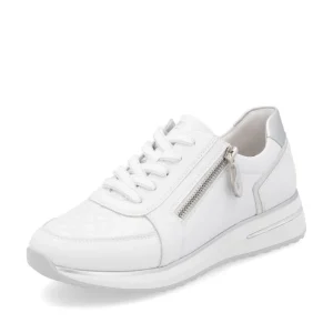 Remonte Ladies White/Silver Lightweight Laced/Zip Trainer D1G10-80