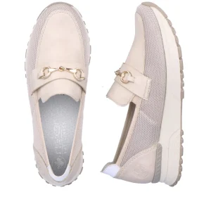 Rieker Ladies Beige Combination Gold Chain Loafer Shoe N7455-60