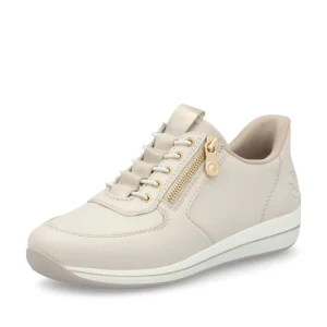 Rieker Ladies Beige Lightweight Bungee Lace/Zip Trainer N1156-60