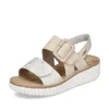 Rieker Ladies Beige/Gold Velcro Straps Low Wedge Sandal 69260-60
