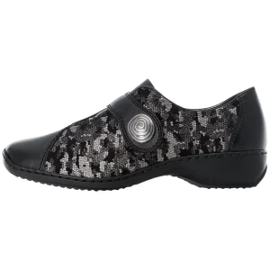 Rieker Ladies Black Combination Flat Velcro Shoe L3870-01