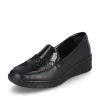Rieker Ladies Black Combination Low Wedge Loafer Shoe 53785-00
