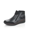 Rieker Ladies Black Combination Low Wedge Double-Zip Ankle Boot 53782-00